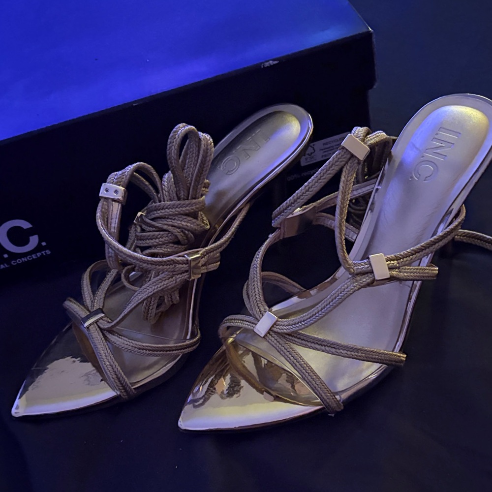INC International Concepts Women's Gold Strappy Heels